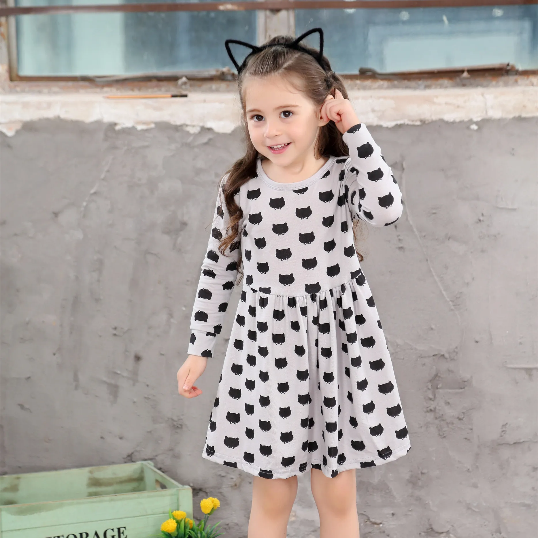 

Dots Kids Girls Cotton Dress Long Sleeve Causal Children's Clothing