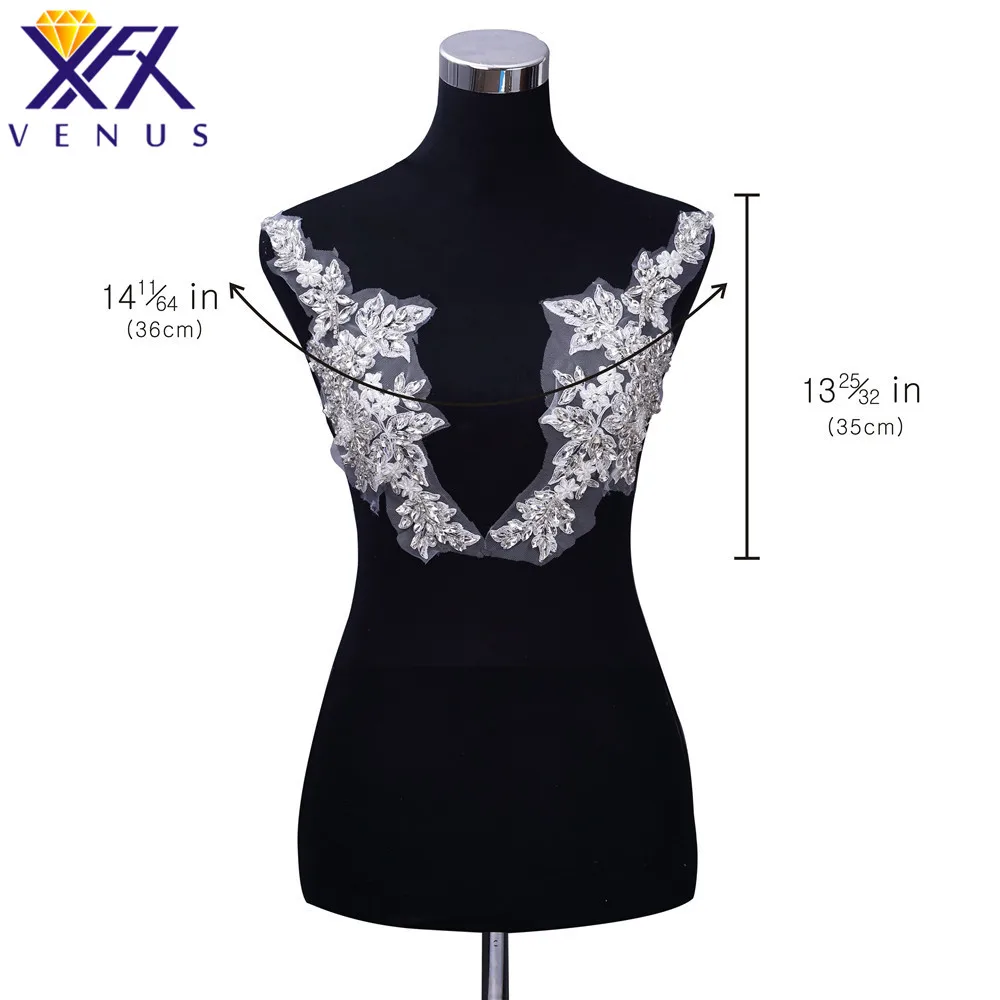 

XFX VENUS 1 Pair Pretty Sewing stone beads Pearl beaded patches rhinestone bridal bodice appliques crystal patch