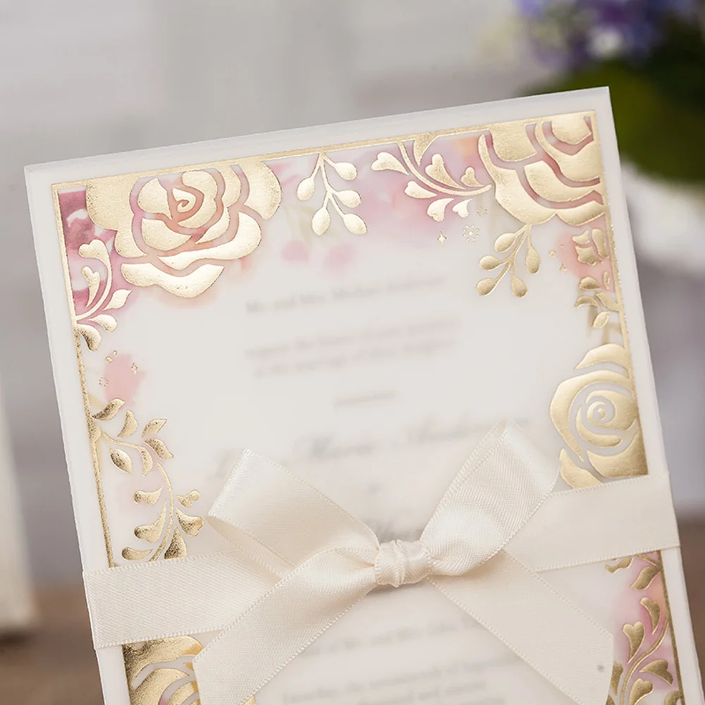 100 шт/партия Вертикальная лазерная резка для свадьбы Пригласительные открытки с