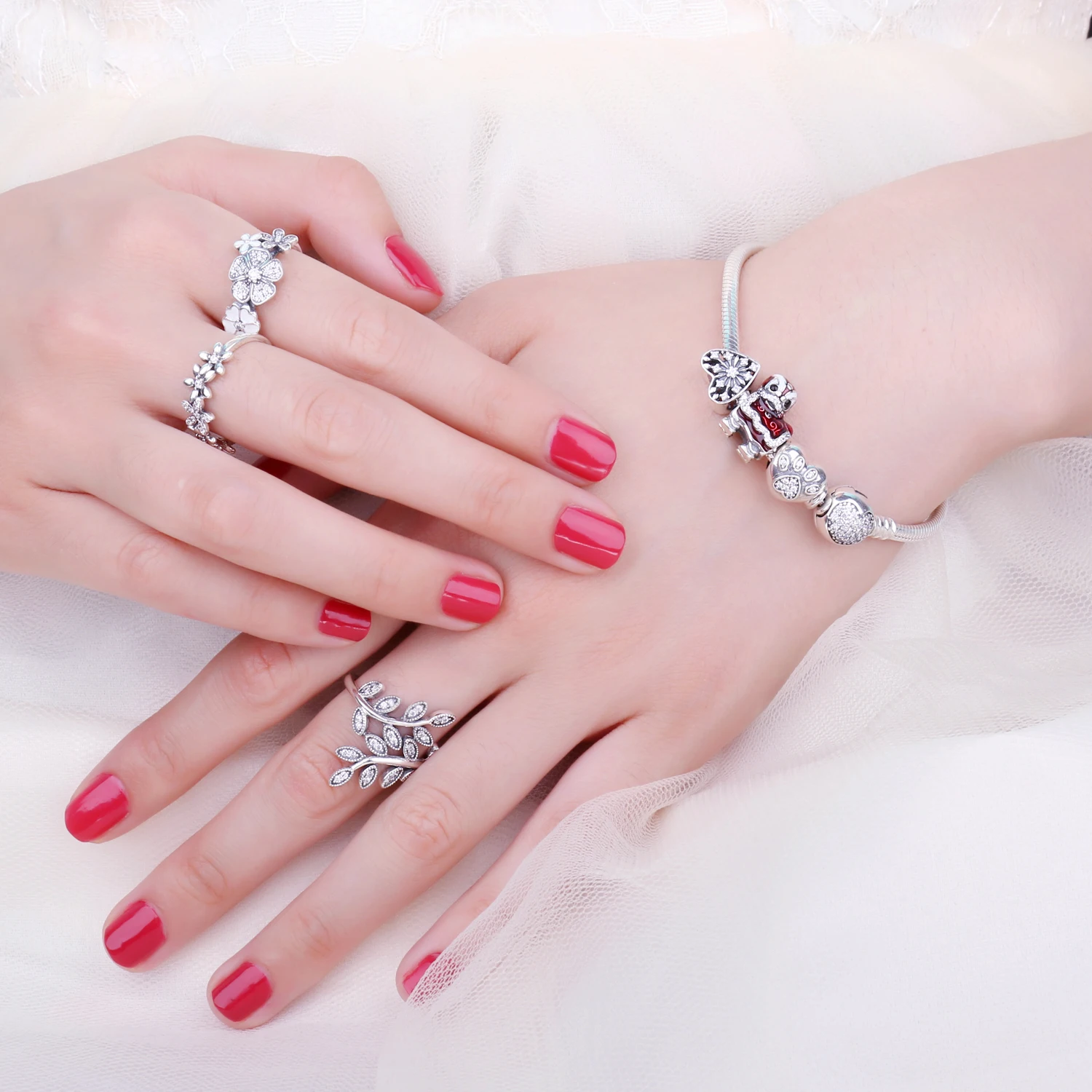 Jewelrypalace стерлингового серебра 925 щенок palm сердце кубического циркония бисер Подвески Fit Браслеты подарки для Для женщин Модные украшения