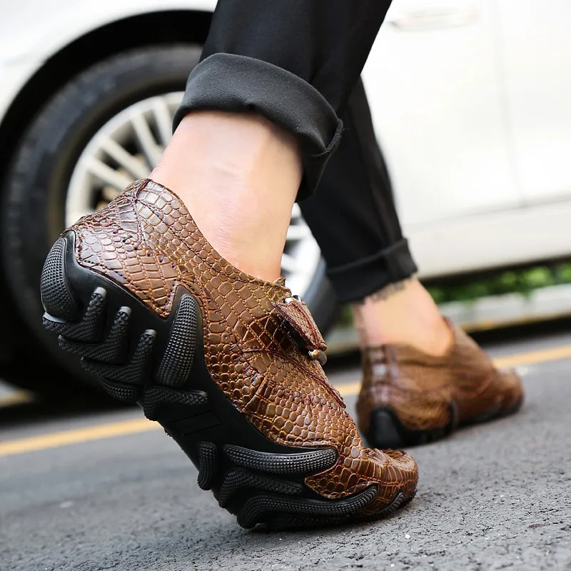Men Casual Shoes Genuine Leather Driving Crocodile Texture Men's Flats Brand Loafers Spring and Autumn Plus Size | Обувь
