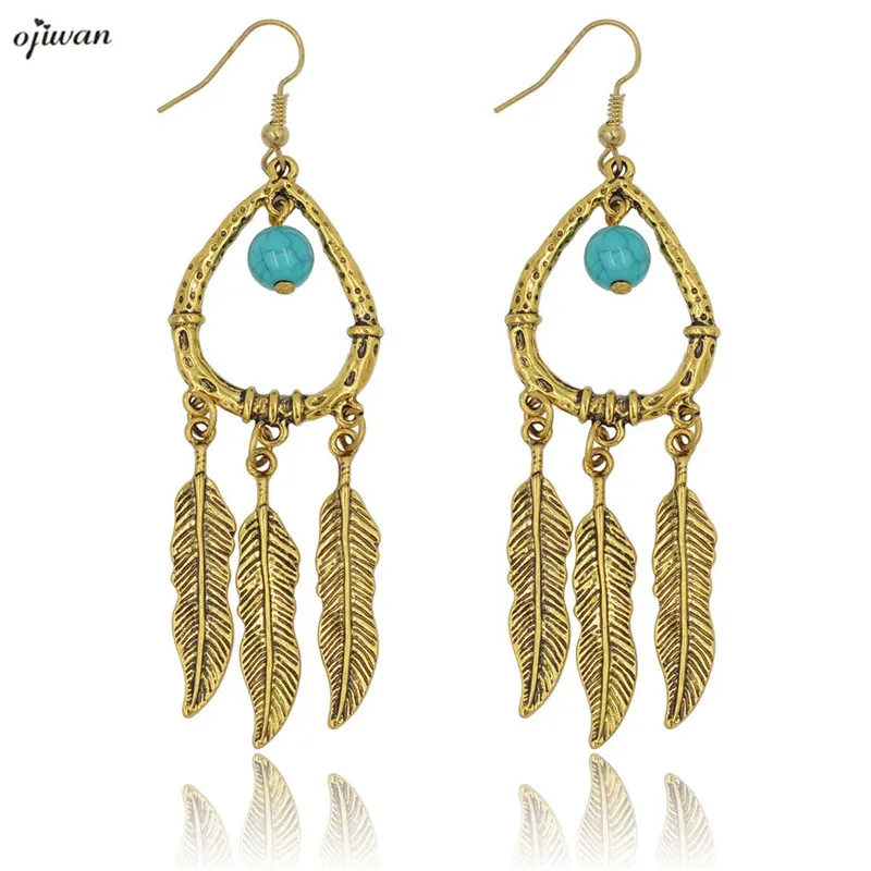 серьги с камнями Женщины Серьги Цыганский Плечо Duster Хиппи Boho Шик Бирюзовый