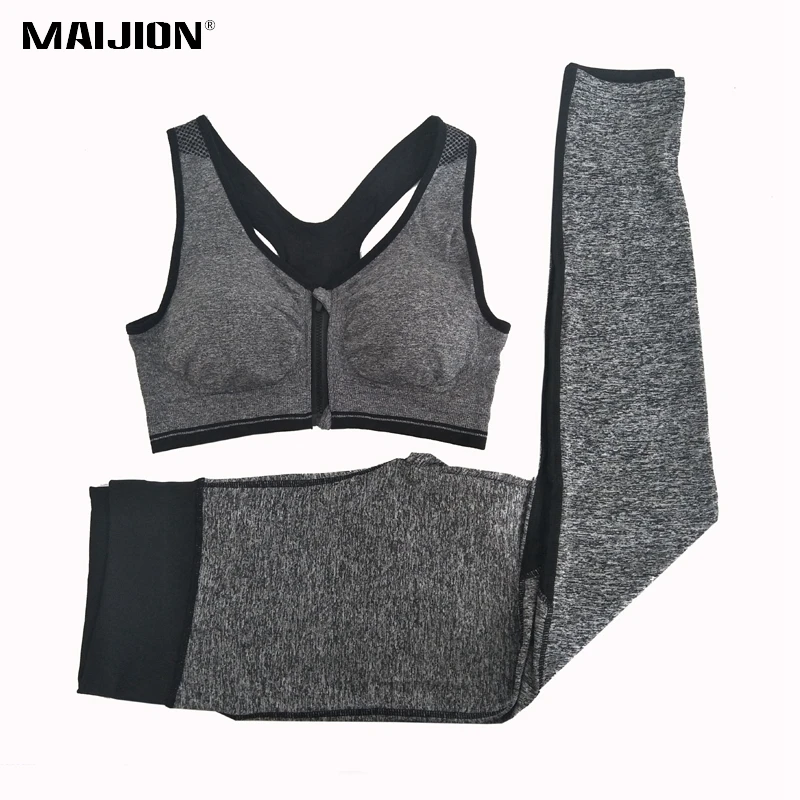 MAIJION женские эластичные спортивные комплекты для бега на молнии спереди