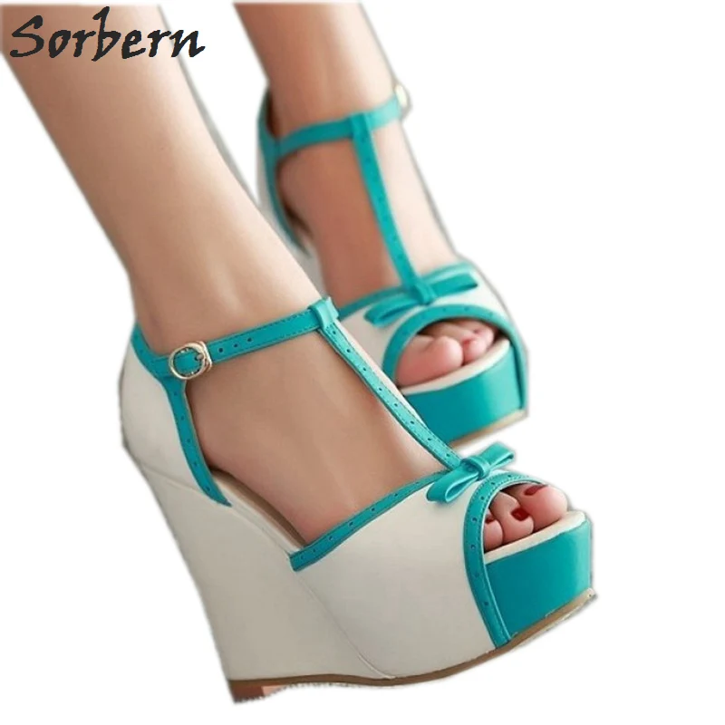 

Sorbern Women Wedge Sandal High Heel Platform Summer Shoes Open Toe T-Strap Bowknot Custom Women Work Office Shoes Size 10 Heels