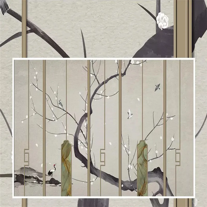 

New Chinese hand-painted flowers and birds TV background wall professional production mural photos wallpaper
