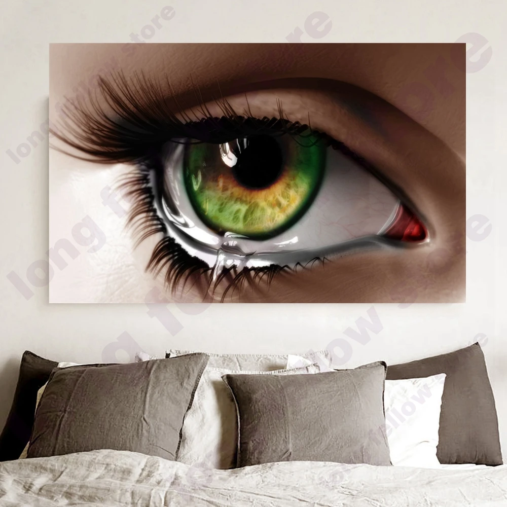 Большой плакат Настенная картина на холсте с изображением зеленого глаза плача