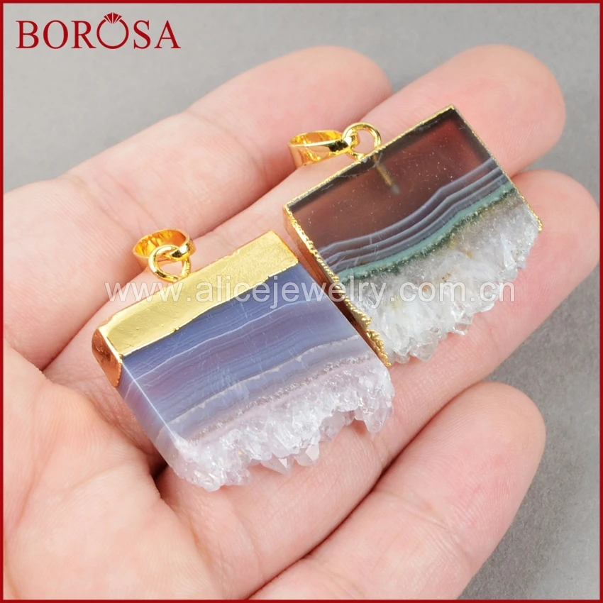 BOROSA необработанный Кристалл срез Друза Кулон Druzy ювелирное изделие золотой цвет