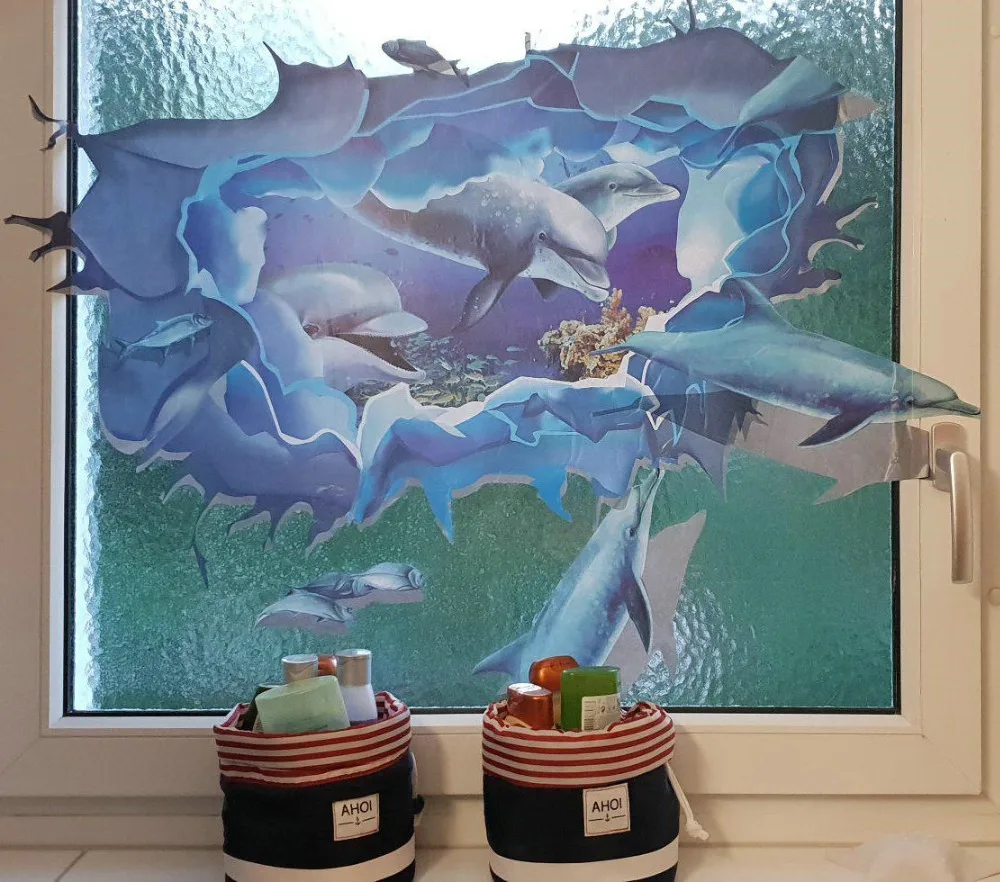 3D Дельфин настенный стикер морской аквариум трещина Настенная Наклейка для