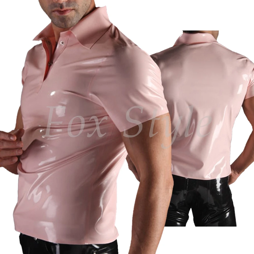 

Male's Men's rubber latex shirt Tops in baby pink