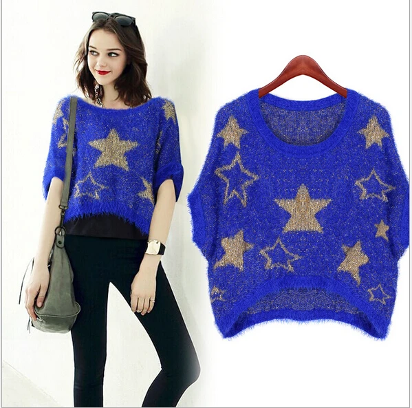 Новый 2015 осень и зима женская мода свободного покроя шею рукава летучая мышь