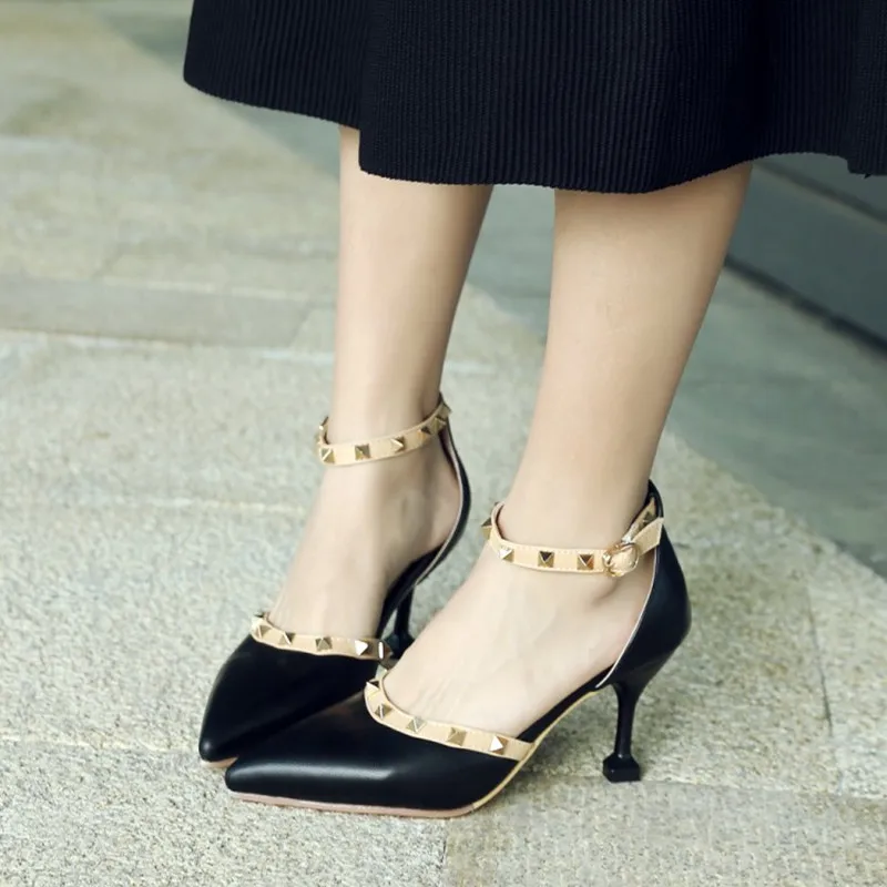 plus size 34-43 Summer High Heel Women's Sandals Fashion Rivets Buckle Strap Pointed Toe Sexy Heels Woman Party Pumps Footwear