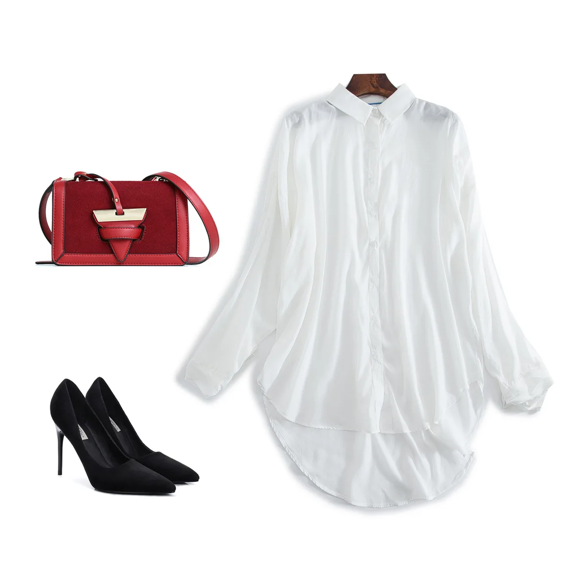 Женская хлопковая рубашка оверсайз длинная с длинным рукавом и галстуком