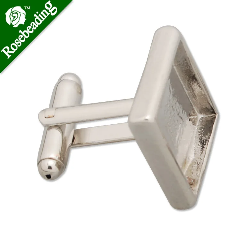 Квадратные заготовки 14*14 мм с имитацией родиевого покрытия запонка 14 рамкой