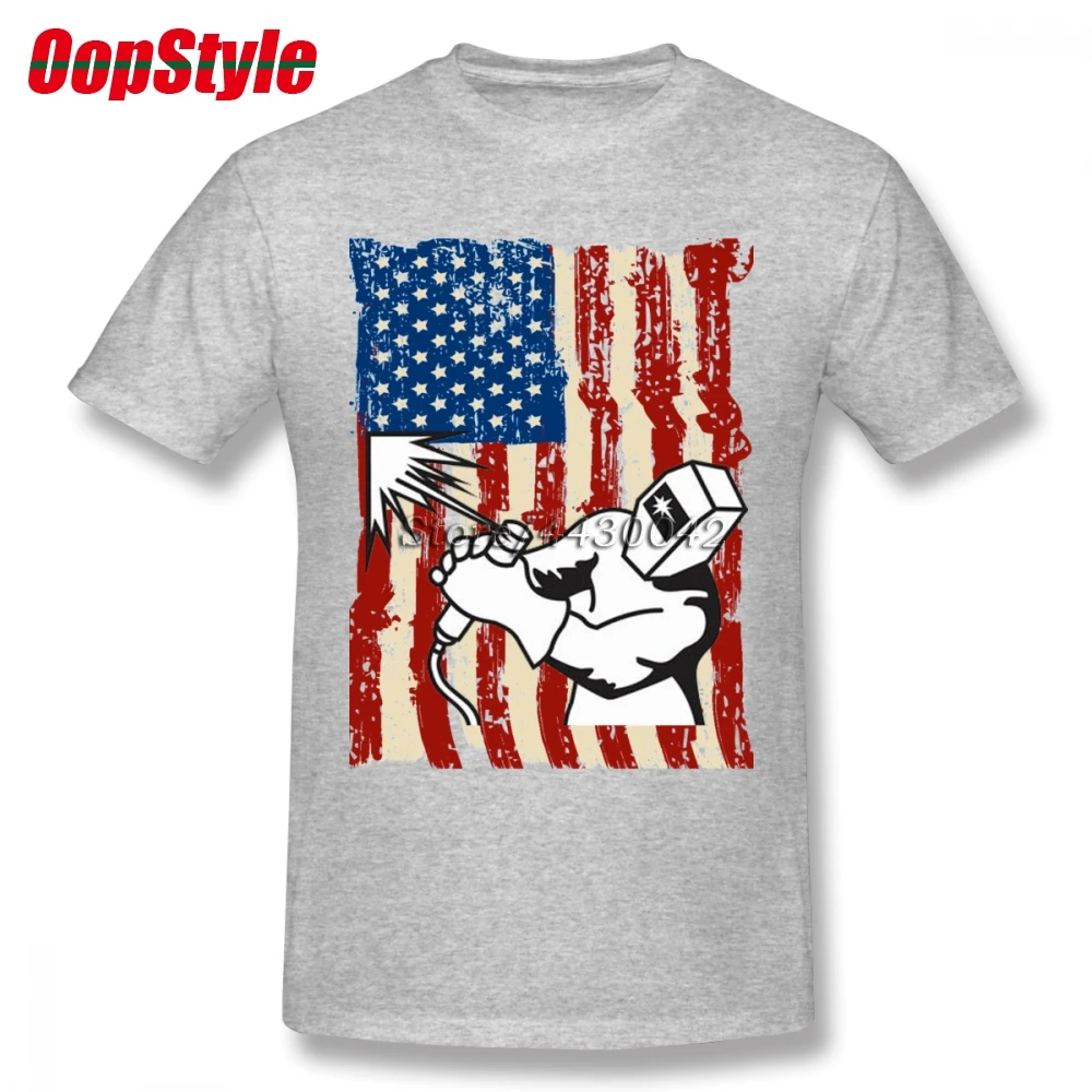 American Welder Flag T-shirt For Men Plus Size Cotton Team Tee Shirt 4XL 5XL 6XL Camiseta | Мужская одежда
