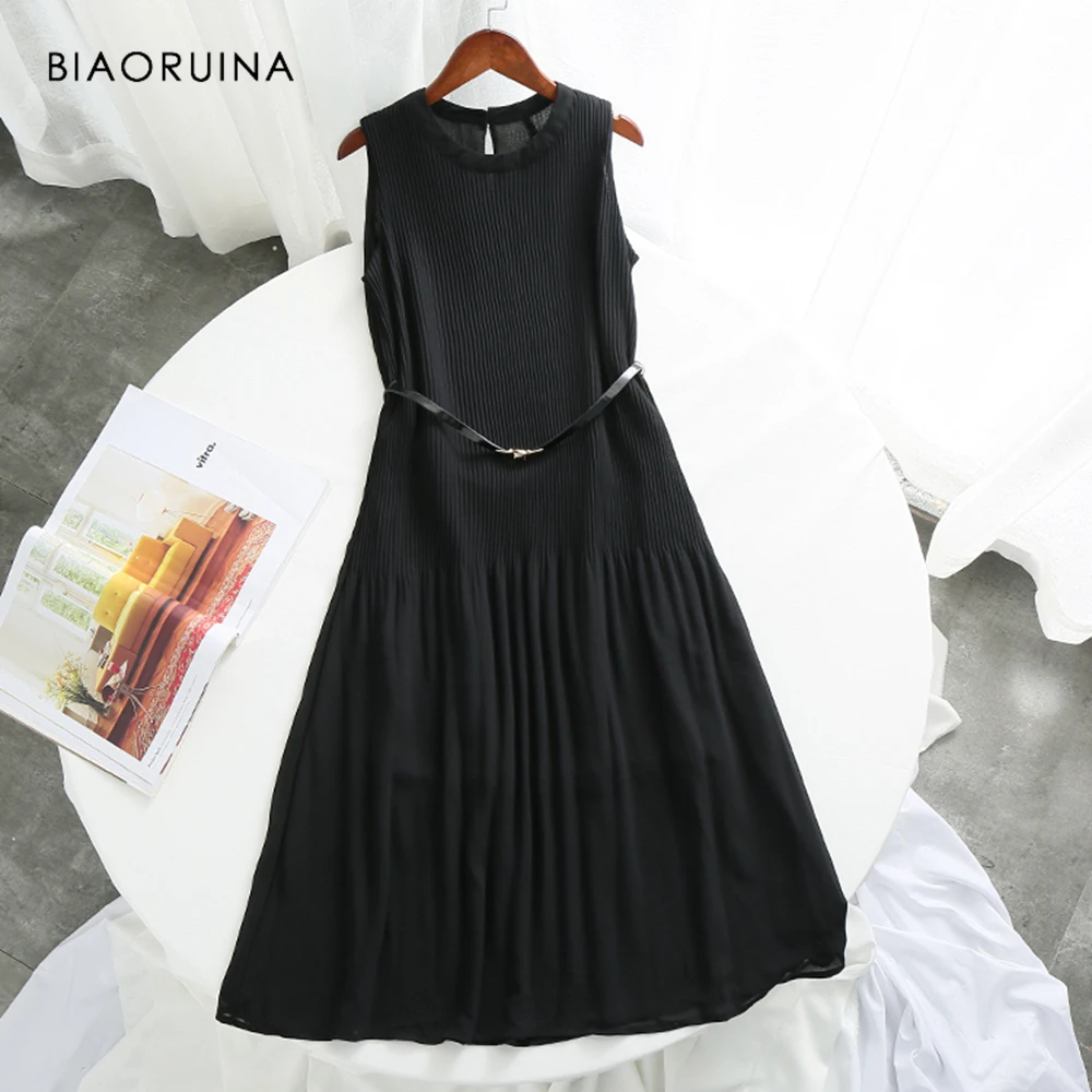 Женское однотонное платье трапеция BIAORUINA элегантное облегающее с круглым