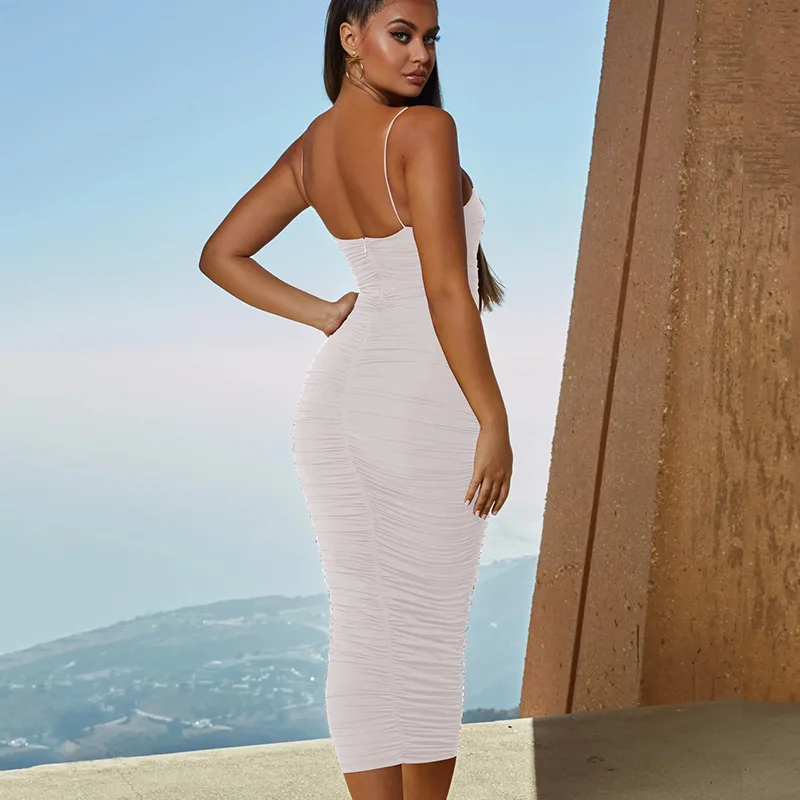 2019 Autumn Camisole Low Lead Fold Sexy Dress | Женская одежда