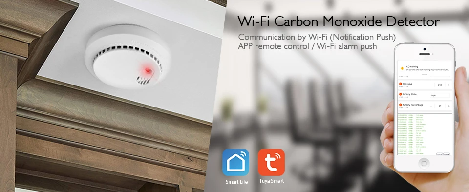 Wi-Fi CO/детектор дыма безопасности Wifi система обнаружения угарного газа с поддержкой приложения для умного дома Tuya