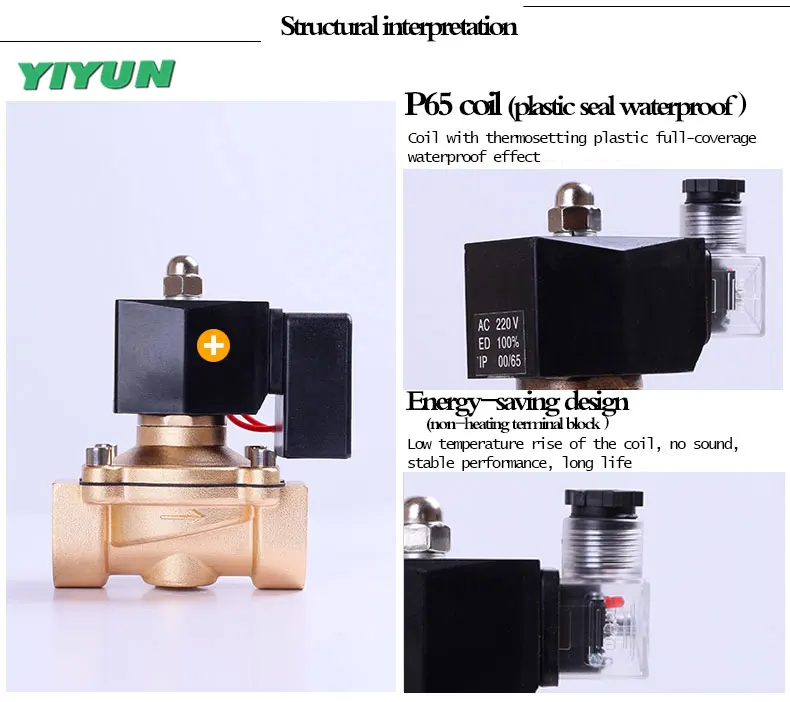 YIYUN 2W 10 20 15 3/8 &quot1/2&quot 3/4 &quotЭлектрический электромагнитный клапан DN10 DN20 DN15 N/C220V DC24V