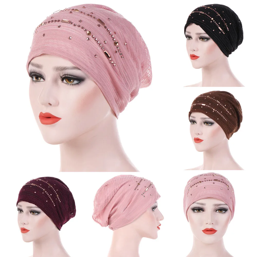 Scarfs For Ladies Muslim Scarves Casual Scarf Rhinestone India Hat Muslim Ruffle Cancer Chemo Beanie Turban Wrap Cap W625