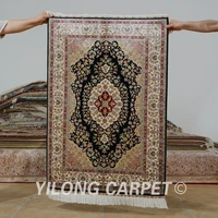 yilong 2 7x4 persian silk carpet black vantage exquisite traditional handmade tabriz silk rug 0539