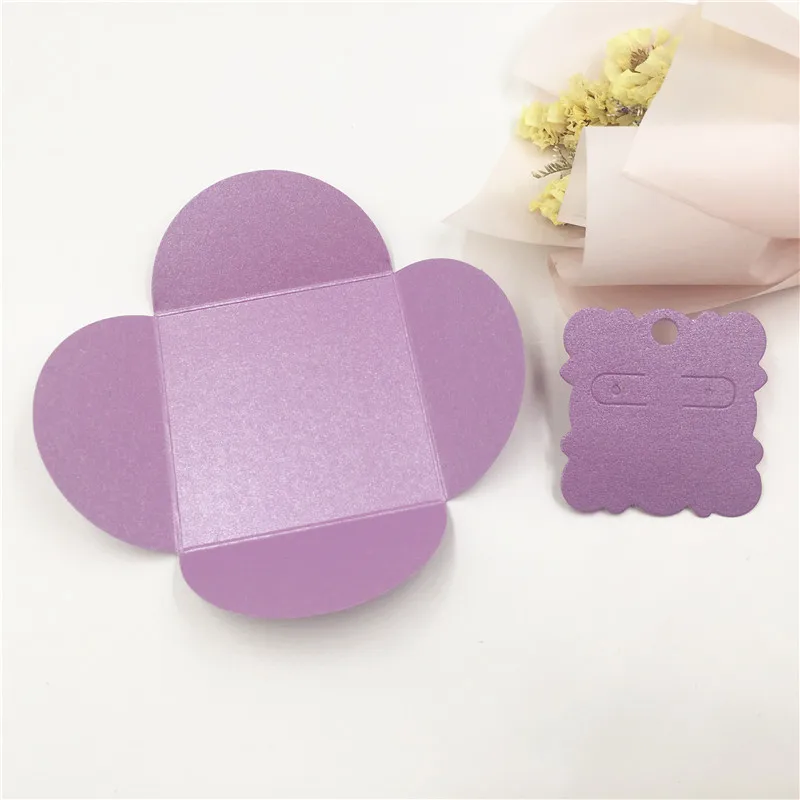 purple Красочная картонная Цветочная форма бутона, ювелирные изделия, серьги, упаковка, сумка, милые серьги-гвоздики, серьги для девочек, подарочная упаковка - Цвет: purple