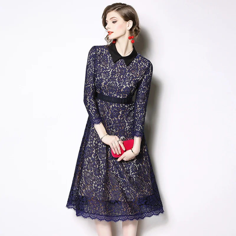 Весенняя одежда с длинным рукавом Винтаж кружевное платье Robe Femme Hiver 2021 миди