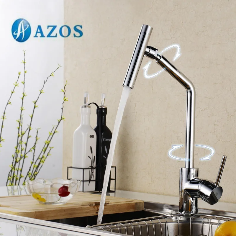 AZOS кухонный кран для раковины латунь одно отверстие Палуба крепление хром