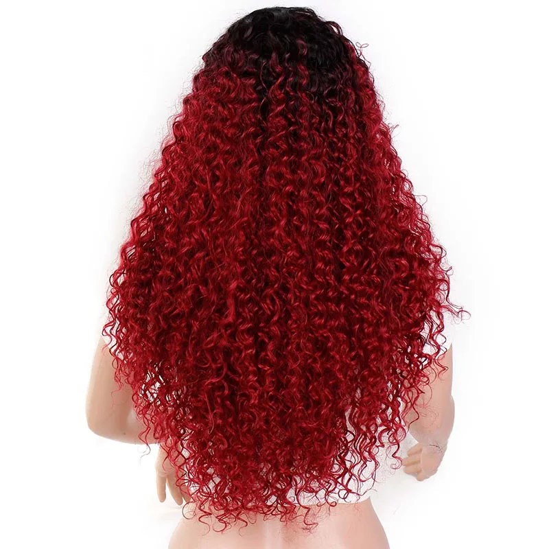 Красный Doris beauty Ombre блонд длинный афро кудрявый вьющийся парик синтетические парики для женщин Черный Красный Африканская прическа натуральный термостойкий - Цвет: Красный