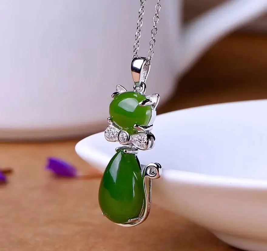 boutique jewelry Natural xinjiang hetian 925 silver wholesale lovly cat pendent | Украшения и аксессуары