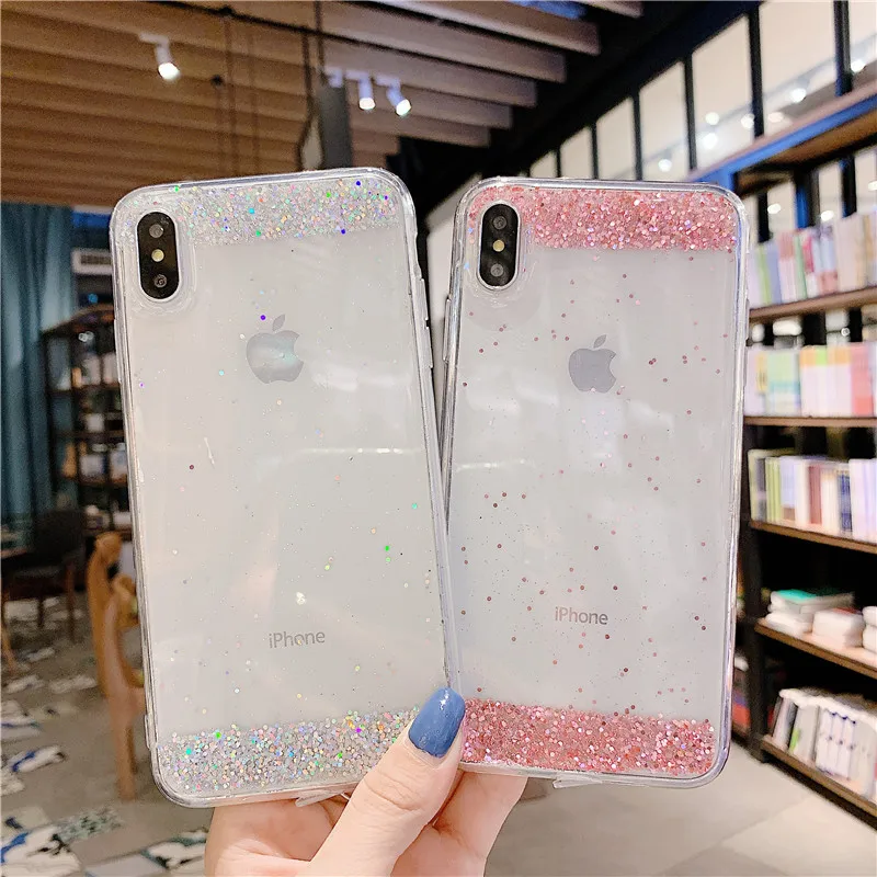 COOLY Прозрачный блестящий чехол для iphone X 8 7 6 6S Plus XR XS MAX Блестящий Мягкий