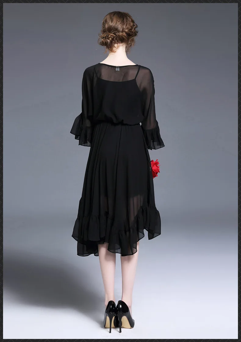 2017 весеннее шифоновое платье высокого качества из двух частей новое модное