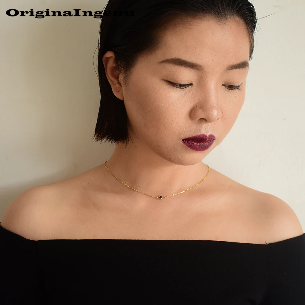 Gold Filled Necklaces Jewelry Handmade Purple Zircon Pendant Dainty Choker Collier for Women Boho Necklace | Украшения и