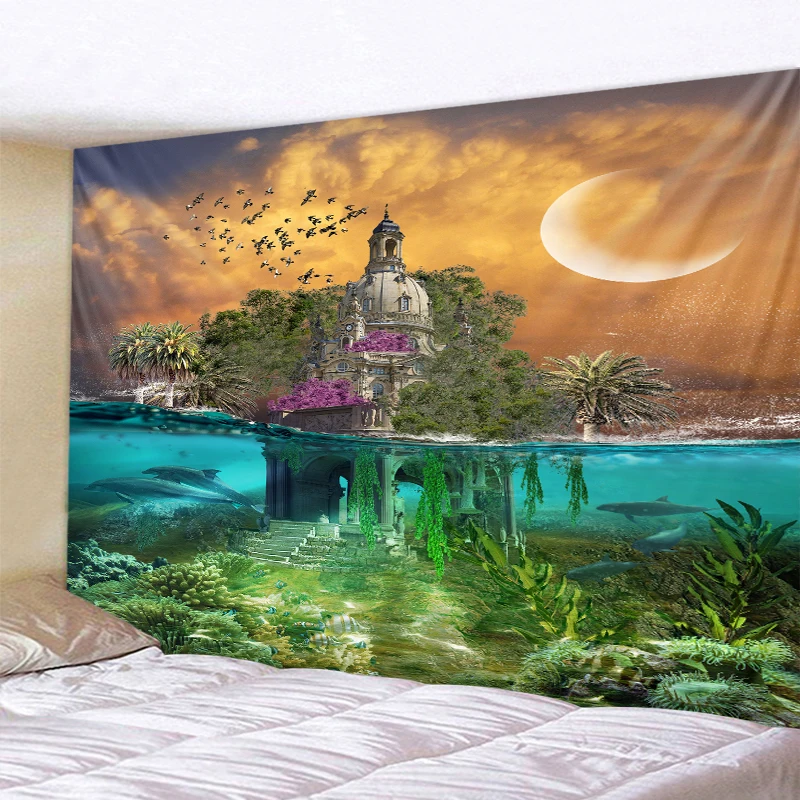 

Water Castle Landscape Printed Large Wall Tapestry Cheap Hippie Hanging Bohemian Wall Tapestries Mandala Wall Art Decor