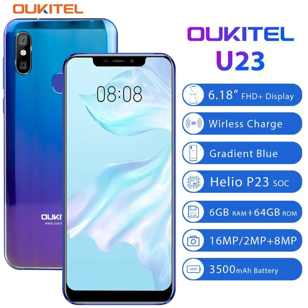 OUKITEL U23 6 18 "дисплей с зазубриной Android 8 1 мобильный телефон Mtk6763t Helio P23