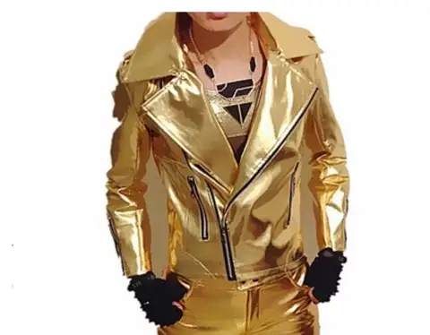 Новая мужская приталенная мотоциклетная кожаная куртка для парикмахера золотого и серебряного цвета мужская куртка для певицы диджея для ночного клуба пальто для выступления сценический костюм