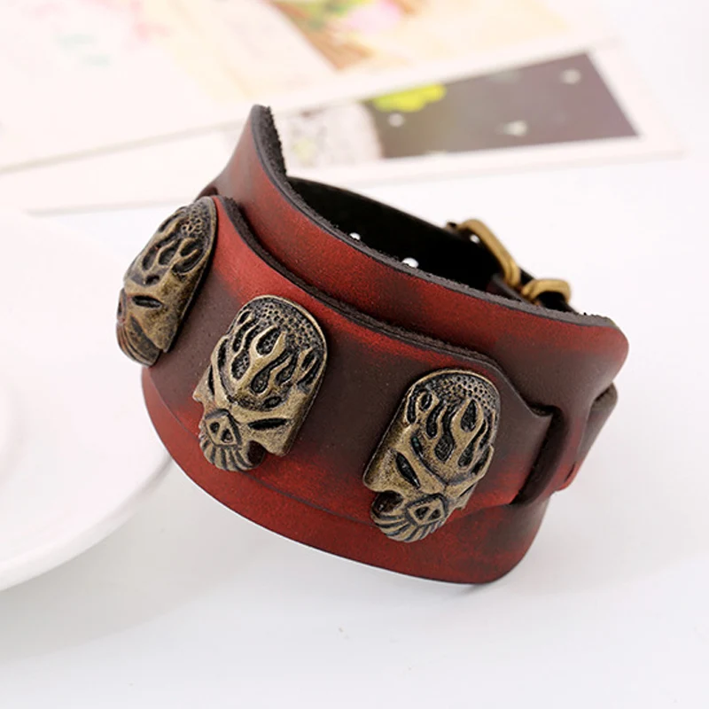 Браслет-манжета мужской из натуральной кожи в стиле панк