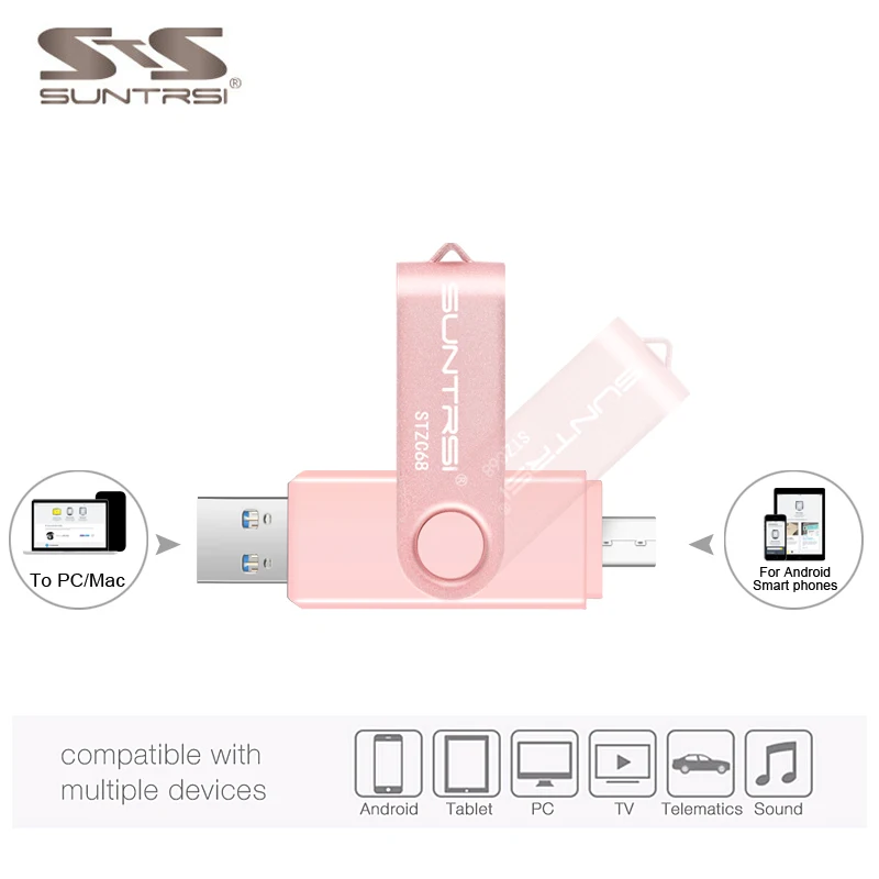 Suntrsi USB 3 0 OTG флеш накопитель 64 Гб Внешняя память для смартфона 360 вращающийся