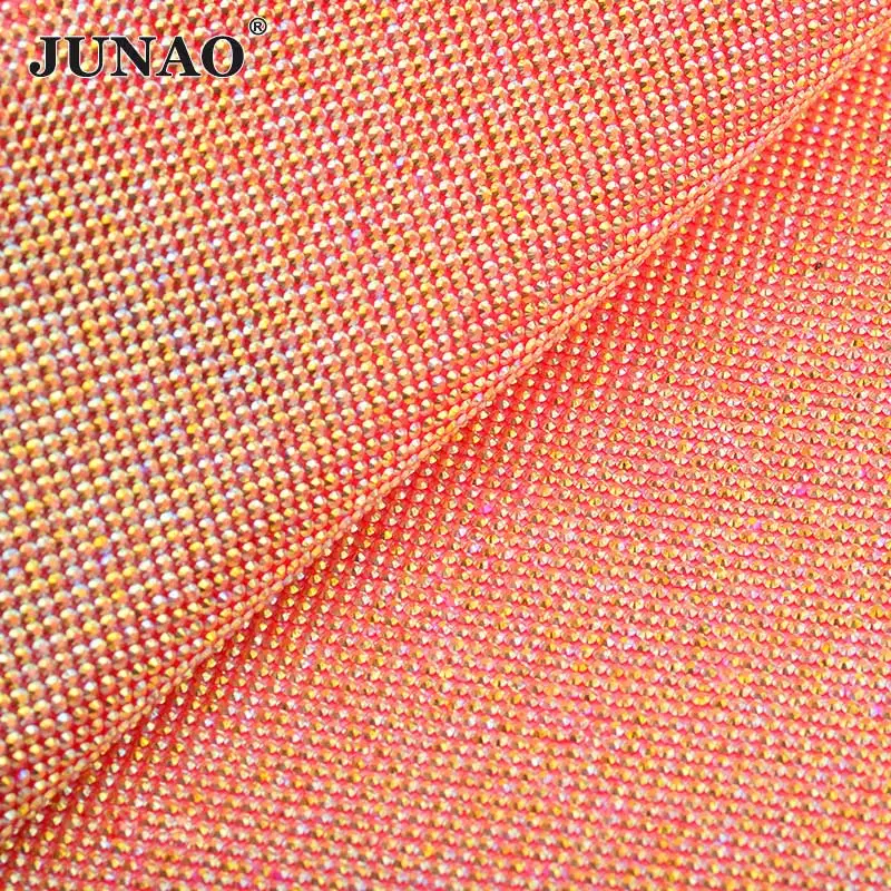 Red AB JUNAO SS6 исправление красочные AB Стразы отделка Кристалл Ткань Лист Алмазная сетка Стразы Лента смола аппликация для DIY украшения - Цвет: Red AB