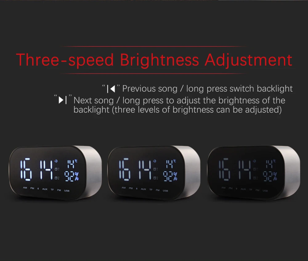 Digital Alarm Clock LED Alarm Clock FM Radio Wireless Bluetooth Speaker Support Aux TF Office Bedroom Home Snooze Display Time