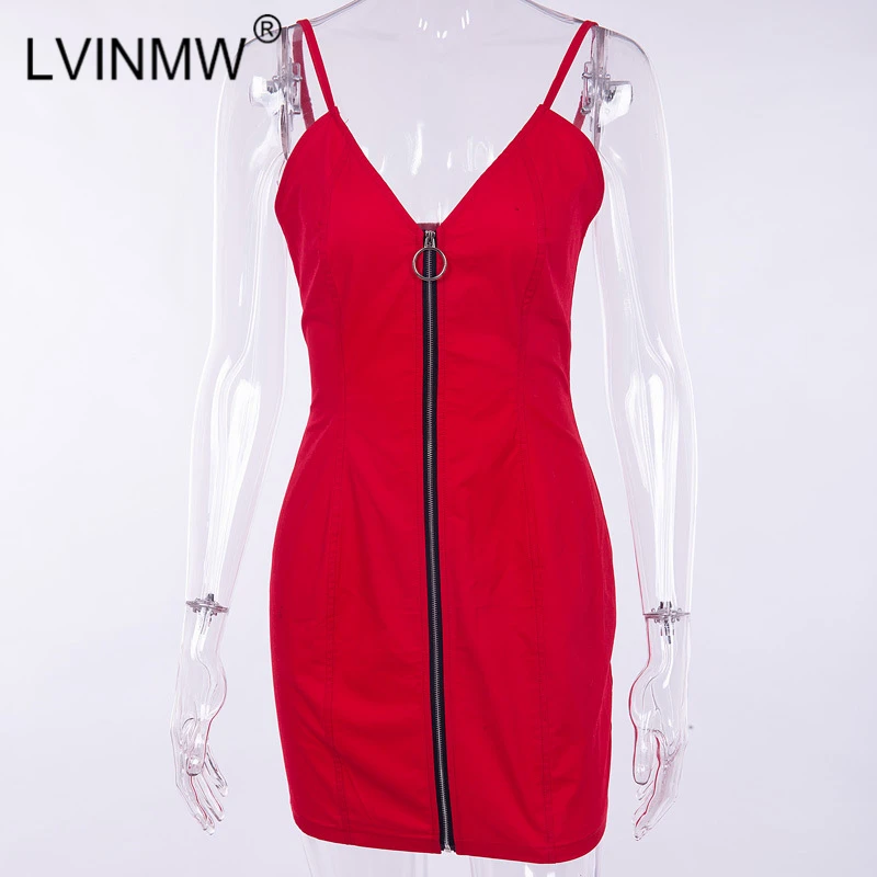 Фото LVINMW Sexy Front Zipper Mini Dress Women Spaghetti Strap Sleeveless Backless Slim Fashion 2019 Spring Summer Casual Женская одежда LVINMW Sexy Front Zipper Mini Dress Women Spaghetti Strap Sleeveless Backless Slim Fashion 2019 Spring Summer Casual Женская одежда