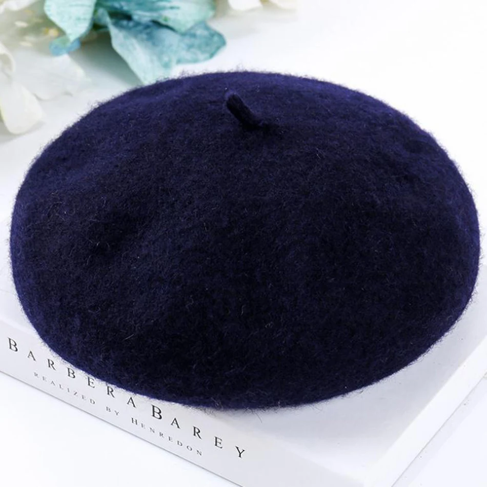 navy blue hat SHOWERSMILE, женские теплые береты, желтые шерстяные французские береты, шапки, женские Регулируемые мягкие шапки, художественная элегантная зимняя шапка для художников - Цвет: navy blue hat