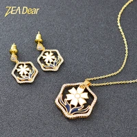 zea dear jewelry enamel jewelry sets for women earrings necklace pendant cubic zirconia flower jewelry sets for anniversary gift