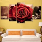 Модульные картины из холста HD печатные настенные художественные Рамки 5 панелей Красная роза цветок живопись гостиная современный домашний декор плакат