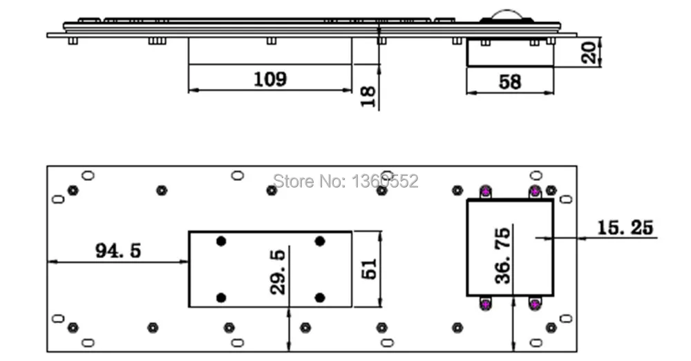 Прочная и Антивандальная металлическая клавиатура с 65 клавишами трекболом