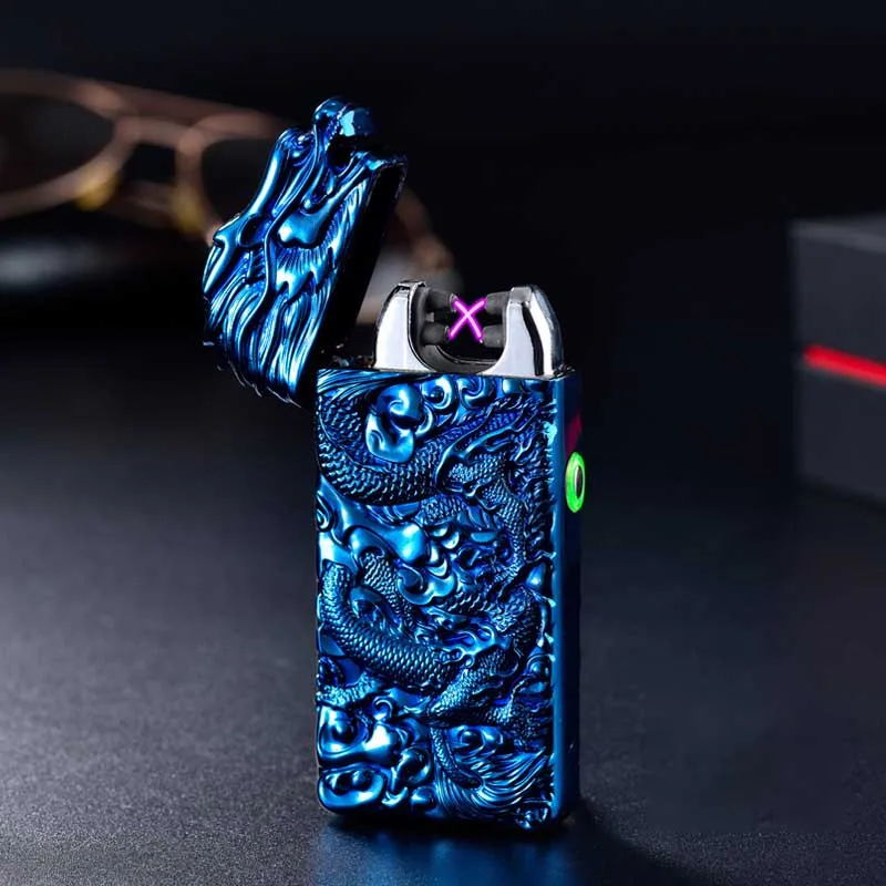 Китайский дракон двойной дуги Usb плазменная зажигалка ветрозащитный электрическая зажигалка из металла в стиле панк без огненная сигарета зажигалка