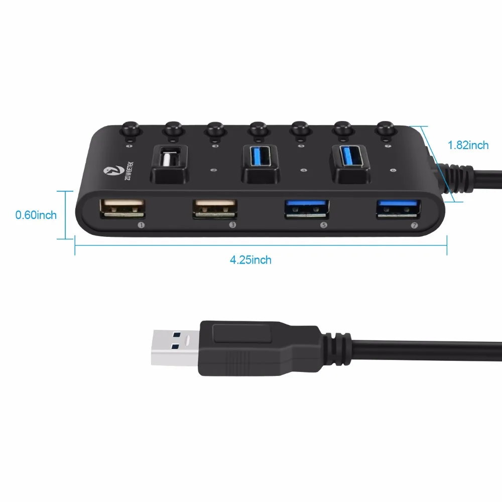 Zoweetek NH02 External USB Hub High Speed 4 3.0 + 3 2.0 Ports Potable OTG Splitter with Switch for Mac OS Windows PC | Компьютеры и