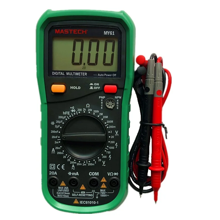 MASTECH MY61 AC/DC Профессиональный электрический ручной 2000 счетчиков цифровой мультиметр Вольтметр Ом Электрический тестер