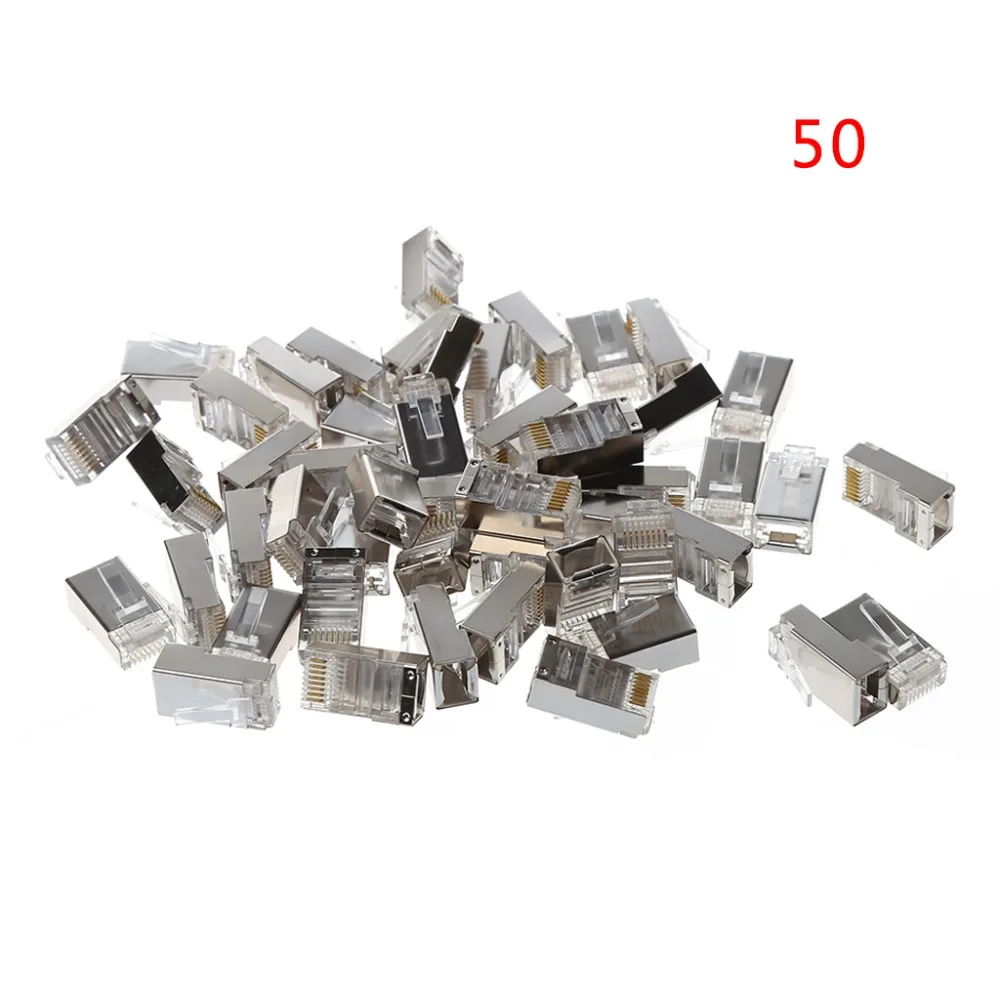 50/100 шт. металлическое приспособление в CAT5 RJ45 8 Pin экранированный модульный разъем