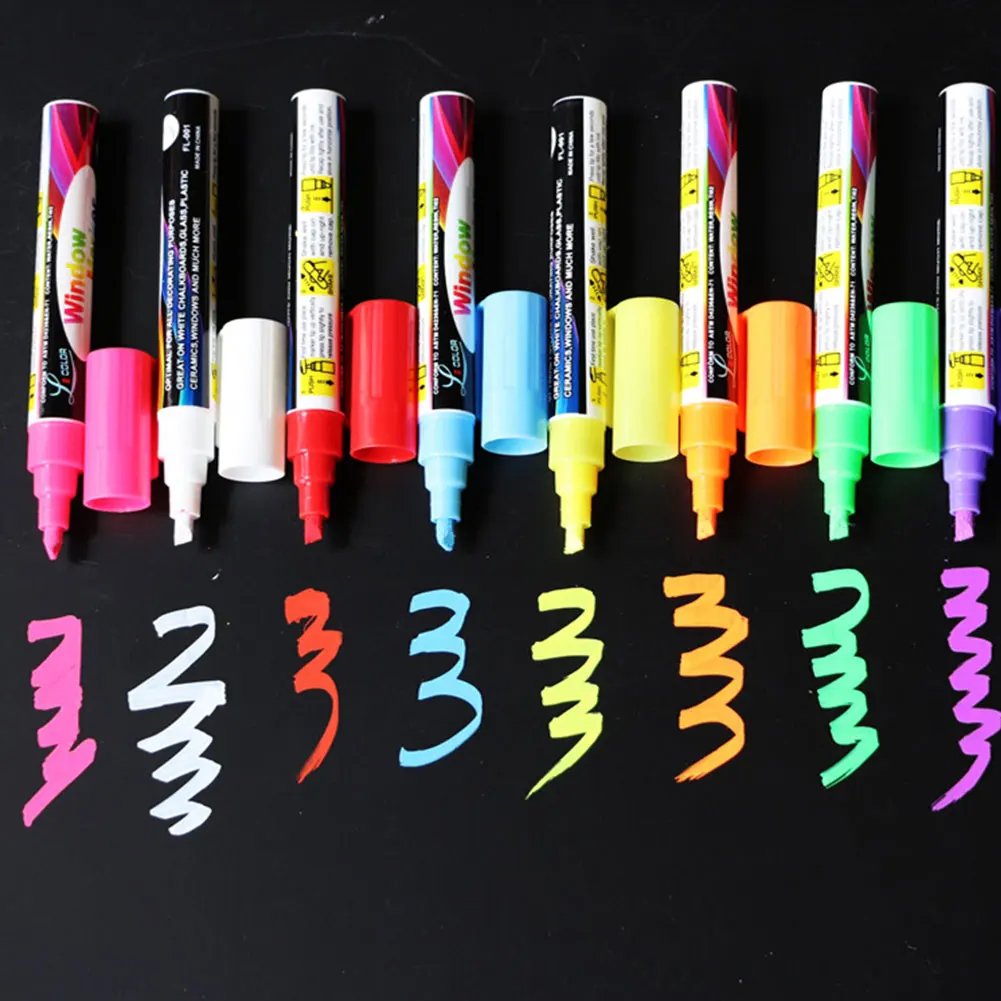 8pcs/set Reversible Tip Highlighter Fluorescent Liquid Chalk Marker Pen for LED Writing Blackboard | Канцтовары для офиса и