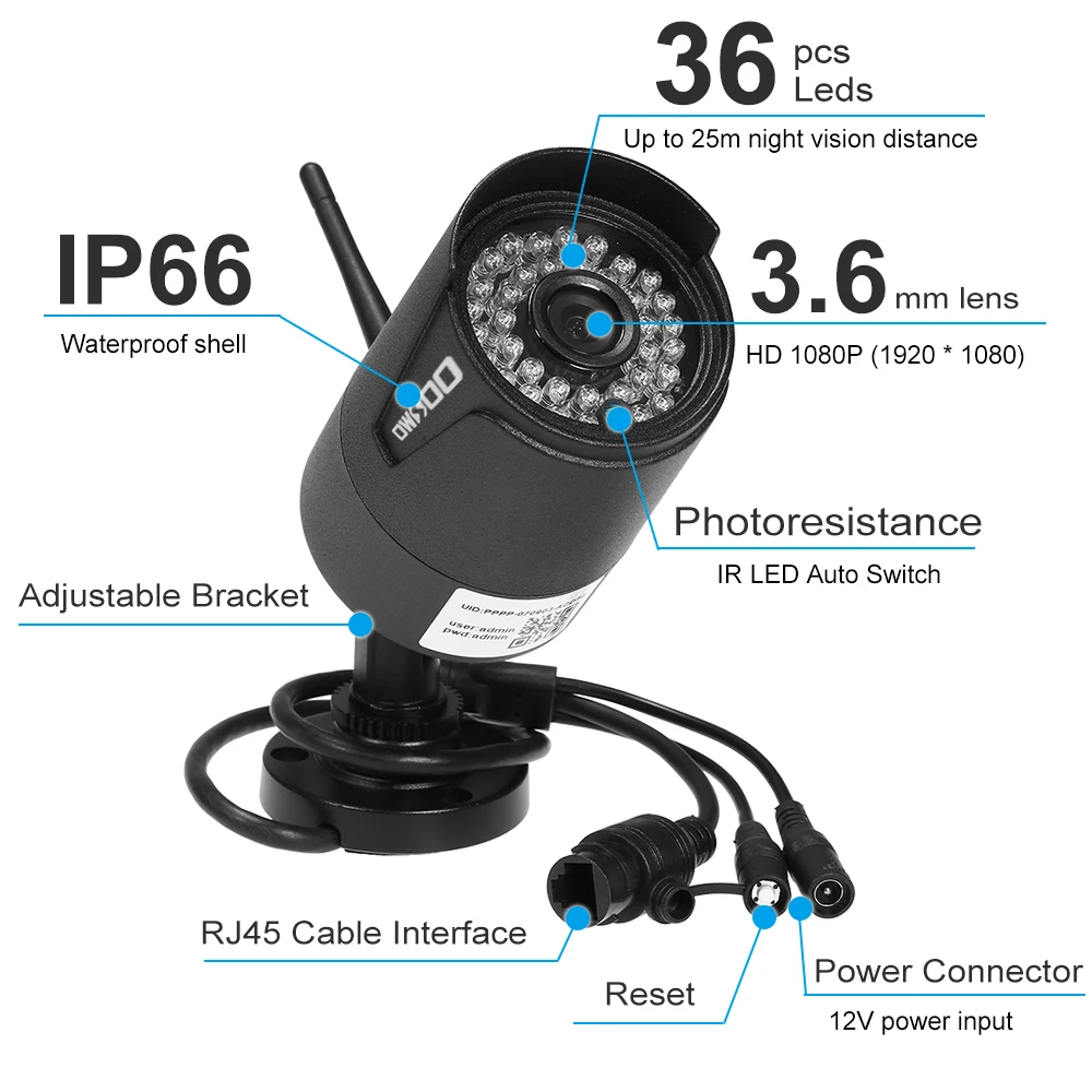 Беспроводная IP-камера OWSOO с поддержкой Wi-Fi 1080P P2P ONVIF IP66 Водонепроницаемая